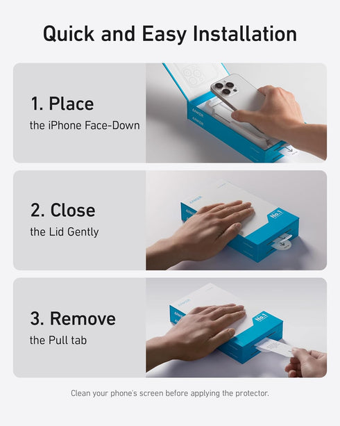 Anker Screen Protector for iPhone 15 Pro, Bubble-and-Dust-Free iPhone HD Tempered Glass, Durable and Drop-Proof with 9H Hardness, Easy Installatio...