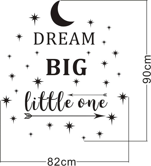 Dream Big Little One Wall Decal, Wall Sticker Quote, Nursery Wall Decal, Removable Vinyl Stickers for Children Baby Kids Boy Girl Bedroom A24 (Bla...