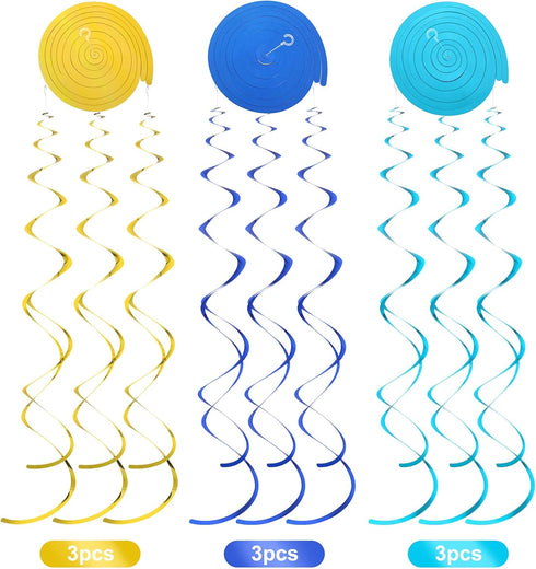 30 Pieces Mr Onederful Boys 1st Birthday Decorations, Blue and Gold Baby 1st Birthday Party Hanging Foil Swirls Ceiling Mustache Toppers Sign Deco...