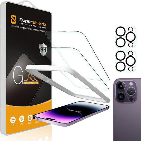 Supershieldz (2 Pack) Designed for iPhone 14 Pro Max (6.7 inch)+ Camera Lens Tempered Glass Screen Protector with (Easy Installation Tray), Anti S...