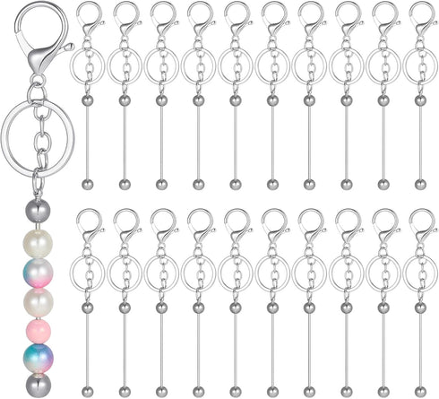 20 Pcs Beadable Keychain Bars,Blank DIY Keychains for Beads,Keychain Making Supplies Kit,Metal Beaded Keychain for Women Men Pendant Jewelry Craft...