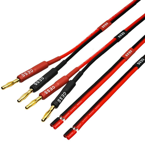 CESS-225-1f Banana Plug Adapter Connector to Bare Wire Open End Audio Cable DIY for Speakers & Amplifier, 2-Channel, 14 Gauge (1 Foot)...