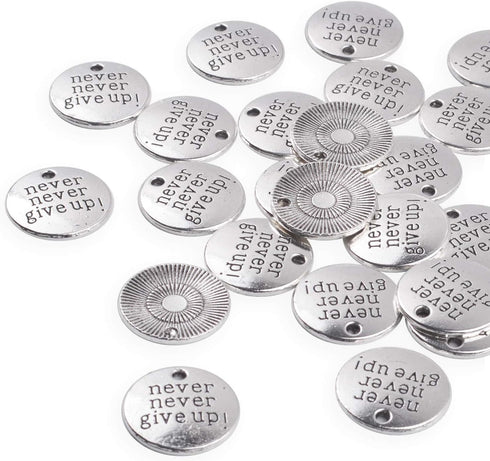 Aylifu 30 PCS of Alloy Inspirational Words Message Charm Pendants never never give up for Crafting Bracelet Necklace Jewelry Making Accessory...