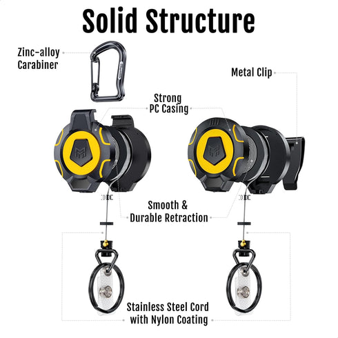 MNGARISTA Upgraded Heavy Duty Retractable Keychain, Belt Clip Ver. & Carabiner Ver., 10 oz Retraction, 31.5" Stainless Steel Cable, Tactical ID Ba...