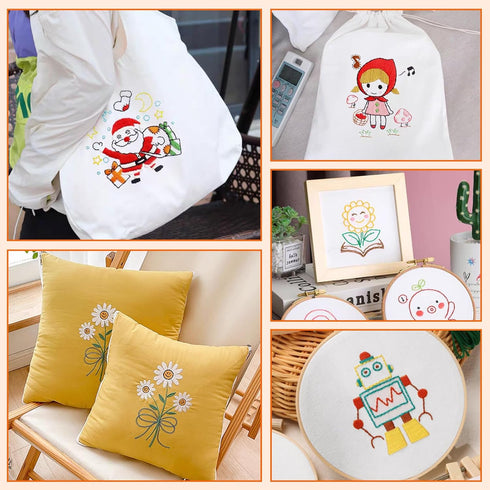 16 PCS Embroidery Fabric, Pre-Cut White Natural Cotton Embroidery Cloth Fabric, 4 Different Sizes 5.9 to 11.8inch, Embroidery Cloth Squares for Em...