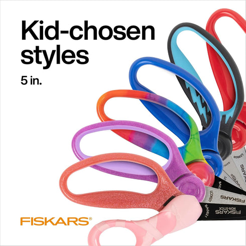Fiskars 5" Pointed-Tip Scissors for Kids Ages 4-7, Assorted Designs...