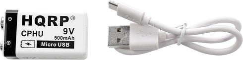 HQRP USB 9V Lithium-Ion Rechargeable Battery, High Capacity 500mAh 9-Volt, 1.5 H Fast Charge, 800 Cycle with Micro USB Cable, Radio Square 6LR61 7...