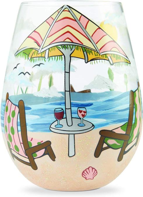 Enesco Designs by Lolita Beach Please Hand-Painted Artisan Stemless Wine Glass, 1 Count (Pack of 1), Multicolor, 20 ounces...