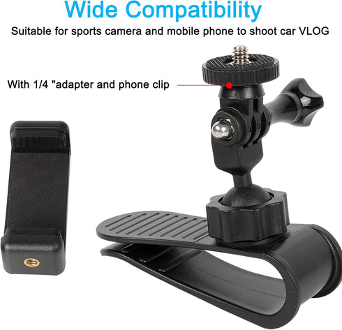 PellKing Car Sun Visor Mount VLOG/Video Holder for iPhone Samsung Cell Phone GoPro Insta360 X4 X3 X2 X RS R AKASO DJI Osmo Action 3 2 Camera and A...