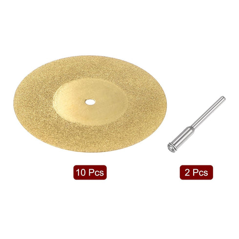 10pcs Diamond Cutting Wheel 50mm Titanium Coating Cut Off Discs Diamond Cutting Wheels Replacement with 2pcs 3mm Mandrel for Rotary Tools...