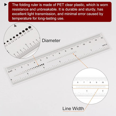 2pcs Film Flexible Ruler 6 Inch 0.5mm Scale PET Plastic Folding Straight Ruler Calibration Soft Ruler Measuring Tool for Factory, Transparent...