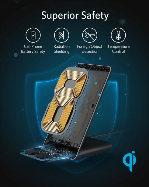 Anker 313 Wireless Charger (Stand), Qi-Certified for iPhone 15/15 Pro/15 Pro Max/14/14 Pro Max, 10W Fast-Charging Galaxy S20, S10 (No AC Adapter)....
