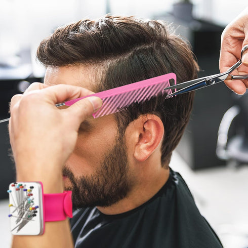 WILLBOND Magnetic Wrist Sewing Pincushion Wrist Magnetic Pin Holder Wristband Pin Cushion Holder with 3 Pcs Stainless Steel Pintail Comb Rat Tail ...