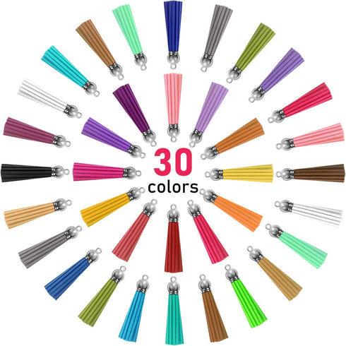 Paxcoo 120Pcs Keychain Tassels Bulk for Crafts, Leather Key Chain Charms for Jewelry Making, Resin Epoxy, Acrylic Blanks Bracelets (2 1/8 inch)...