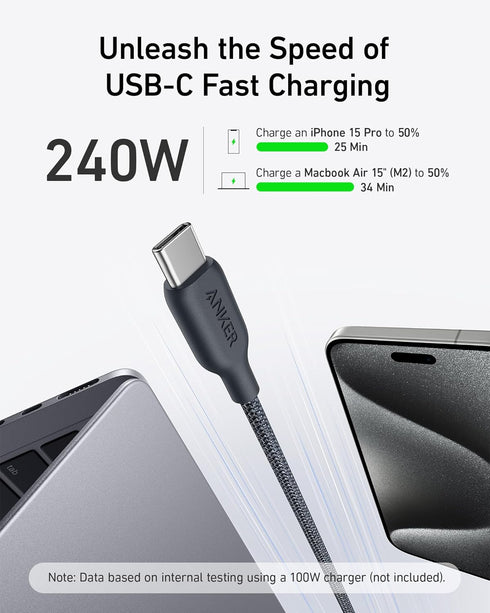 Anker USB C to C Cable (240W, 3 ft), Bio-Braided Fast Charge Cable for iPhone 15/15 Pro, MacBook Pro 2020, iPad Pro 2020, iPad Air 4, Samsung Gala...