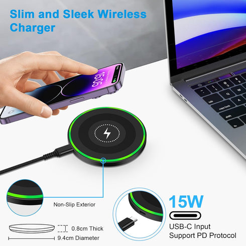 15W Samsung Wireless Charger Fast Charging Pad for Samsung Galaxy S24 Ultra S23 FE S22+ S21 S20 FE S10 S9, Wireless Charger Android Phone Charger ...
