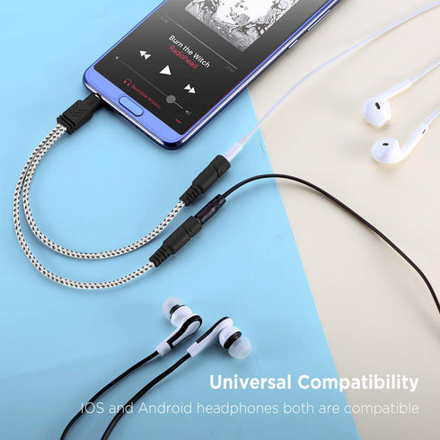 DUKABEL Headphone Splitter, Knitted 3.5mm Audio Splitter TRS 3-Pole Aux Splitter Cable for Headphones Earphones Speakers -Zebra White/2PACK...