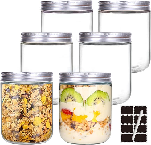 6 Pack 16 oz Glass Jars With Lids, Glass Kitchen Canisters Cabinet, Pantry Organization, Food Storage Jars for Flour, Sugar, Coffee, Candy, Snacks...