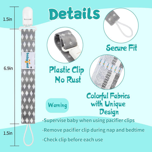 Babygoal Neutral Grey Pacifier Clips, 6 Pack Binky Paci Holder Clip and Leash for Babies Boys and Girls Fits for Most Pacifier, Binkie Styles & Ba...