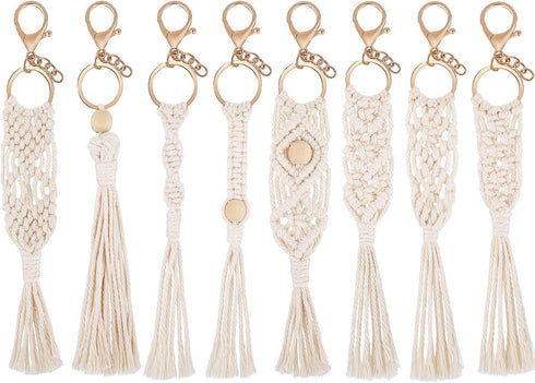 WILLBOND 8 Pieces Mini Macrame Keychains Boho Macrame Bag Tassels Handcrafted Accessory for Car Key Purse Phone Wallet Gift Party Supplies...