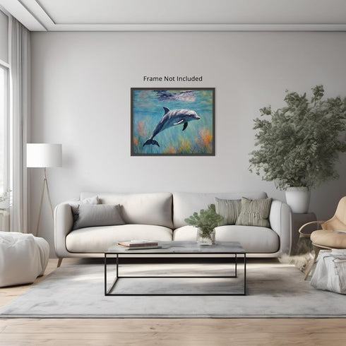 Posterizer 1 pcs- cute dolphin in the water-Art for Animal Lovers-Landscape & Nature Art- Living Room Bedroom Decor- unframed wall art...