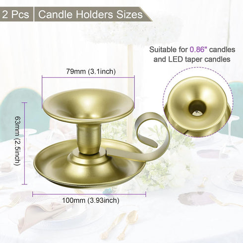 PATIKIL Retro Iron Taper Candle Holder, Set of 2 Gold Simple Candlestick Holder Candle Light Stand for Halloween Table Centerpiece Party Wedding D...
