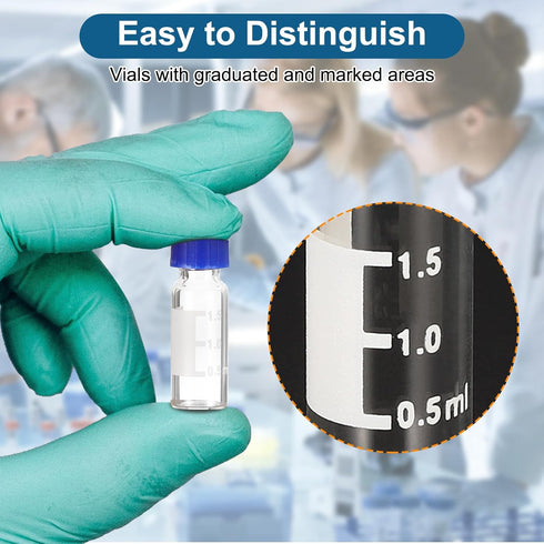 PATIKIL 2ml Autosampler Vial, 100 Pack HPLC/GC Vials 9-425 Lab Clear Vials Sample Vial Screw Cap Writing Patch Red PTFE & White Silicone Septa for...