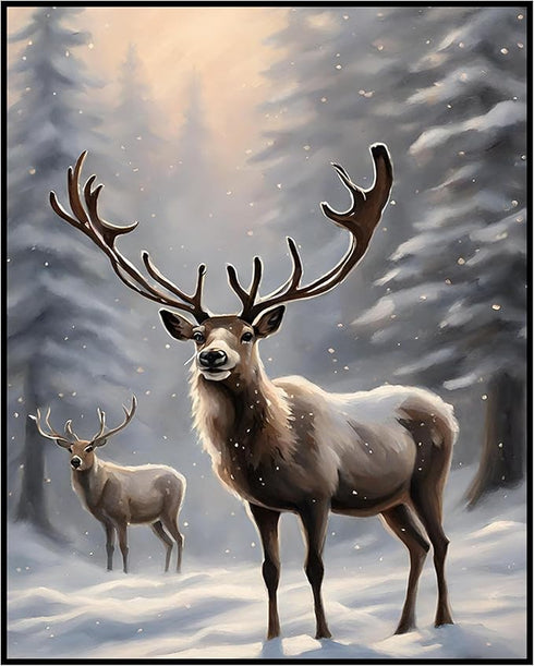 Posterizer 1 pcs-majestic deer in snowy winter scene-oil painting style-15-Art for Animal Lovers-Landscape & Nature Art-Decor for Home & Office- u...