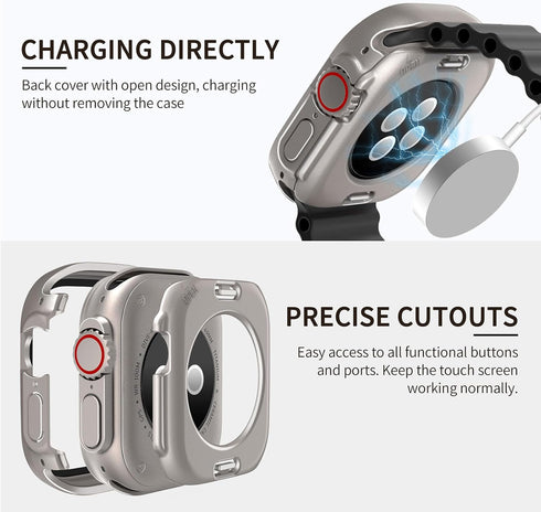 (2 in 1) Waterproof Case Compatible for Apple Watch Ultra/Apple Watch Ultra 2 Screen Protector 49mm Accessories, iWatch Tempered Glass Protective ...