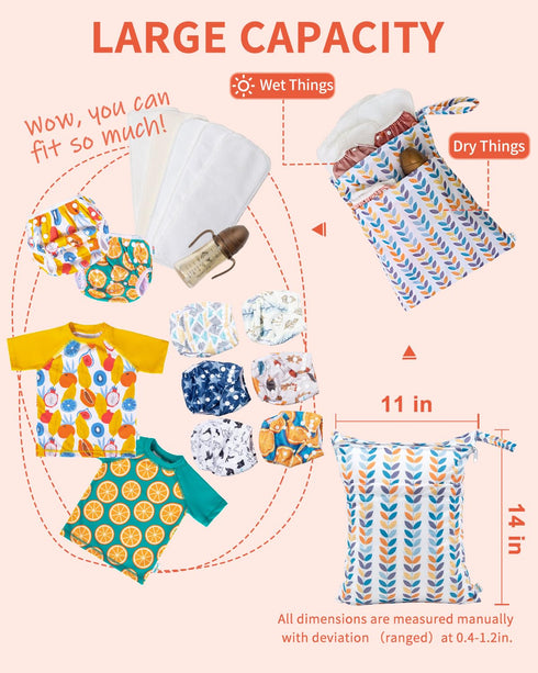 babygoal Wet Dry Bags for Baby Cloth Diapers, Washable Travel Bags, Beach, Pool, Gym Bag for Swimsuits & Wet Clothes with Two Zippered Pockets 3 P...