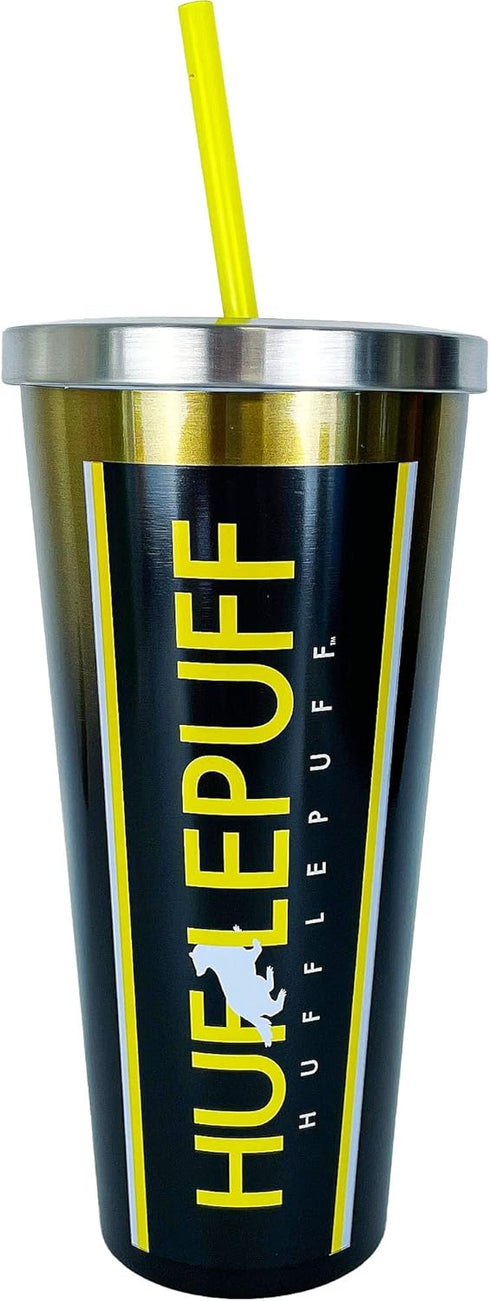 Spoontiques Harry Potter Stainless Steel Tumbler, 24oz - Double Wall Insulated Travel Cup with Straw - Hufflepuff...