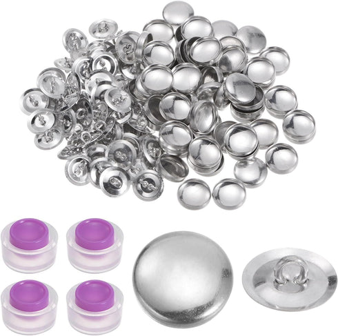 HARFINGTON 200 Sets Self Cover Button Kit 24L 0.6" 15mm with Wire Backs Aluminum Buttons to Cover Fabric Button Maker Covered Buttons Kit with 4 T...
