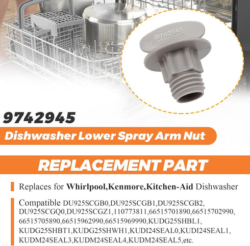 9742945 Dishwasher Lower Spray Arm Retainer Nut Fit for Whirlpool Kenmore Kitchen-Aid Dishwasher - Replace WP9742945 AP3044826 PS402230 747435 EA4...