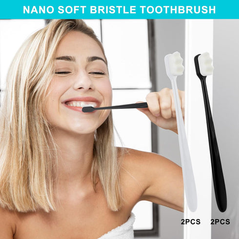 4Pcs Soft Bristle Toothbrush Soft Micro Nano Toothbrush with 20000 Bristles Extra Soft Toothbrush for Sensitive Teeth Soft Manual Toothbrush for A...