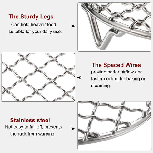Round Cooking Rack 4.7-inch 201 Stainless Steel Cross Wire Barbecue Grill Net with 20mm Legs for Cooking Baking Steaming BBQ...