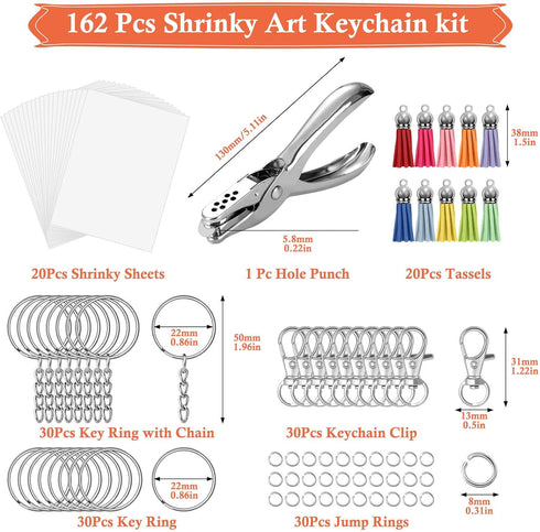 cridoz 162 Shrinky Sheets Keychain kit, Including 20 Sheets Shrinky Plastic Paper, Tassels, Keychain Clip, Split Key Rings, Key Rings with Chain, ...