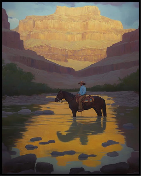 Posterizer 1 pcs-vibrant painting style art-cowboy on horse in the wild 4-Western Art-Men's Art Collection-Living Room Bedroom Decor- unframed wal...