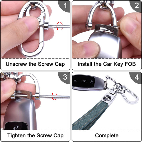 Wisdompro Microfiber Leather Car Keychain, Key Fob Keychain Leather Key Chain Holder with 3 Keyrings and 1 Screwdriver for Men and Women - Blue-gr...