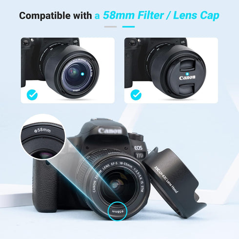 18-55mm Lens Hood Shade for Canon EF-S 18-55mm f/3.5-5.6 IS STM & RF 24-50mm f/4.5-6.3 IS STM Lens Replaces Canon EW-63C Hood for Canon Rebel T8i ...