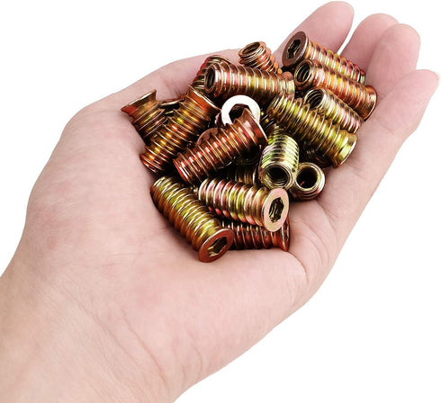 40Pcs Anwenk 1/4"-20 x 25mm Furniture Screw in Nut Threaded Wood Inserts Bolt Fastener Connector Hex Socket Drive for Wood Furniture Assortment (w...