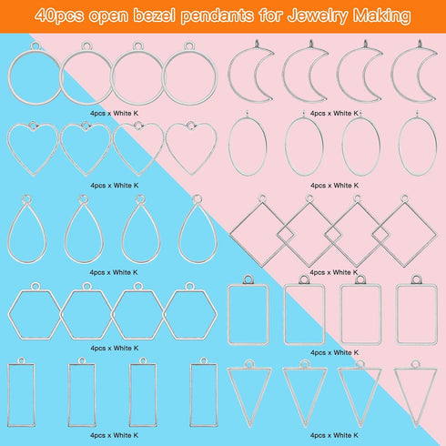 40pcs Open Bezel Pendants for Resin,10 Styles Hollow Frame Pendants Blank Resin Pendants Resin Casting Frame Pendant for Jewelry Making,Resin Cast...