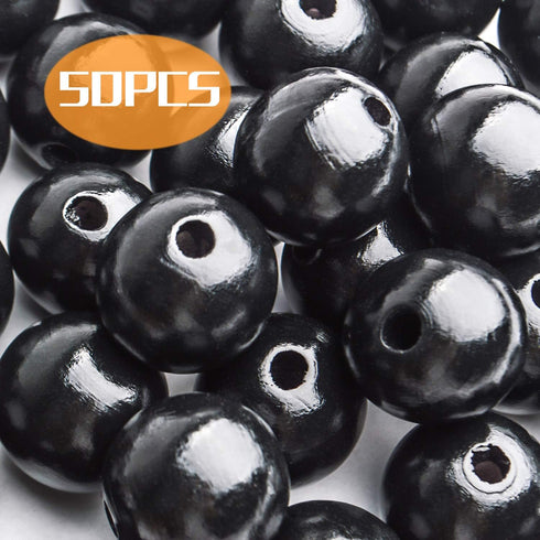 Aylifu Black Wooden Beads, 50pcs 25mm Round Wooden Beads for DIY Crafts & Jewelry Making...
