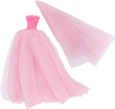 BJDBUS 11.5 inch Girl Doll Clothes, Pink Trailing Wedding Dress with Veil...