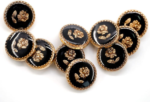 20 pcs Elegant Black Enamel Rose Sewing Metal Shank Buttons for Coats -23mm -7/8"...