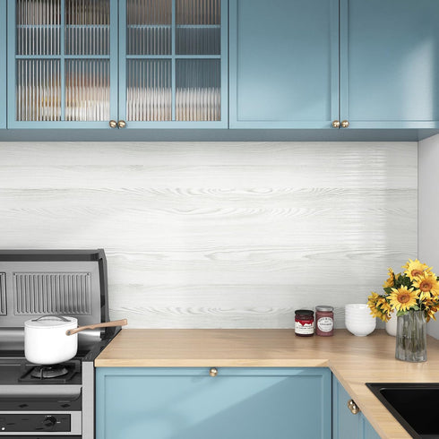 WESTICK White Wood Contact Paper for Countertops White Wood Peel and Stick Wallpaper Removable Kitchen Wood Grain Contact Paper for Cabinets and D...