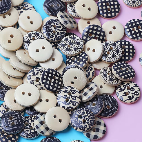 200Pcs Black & White Plaid Wooden Buttons Versatile 1.5 cm Sew-On Accessories for DIY Fashion & Crafts...