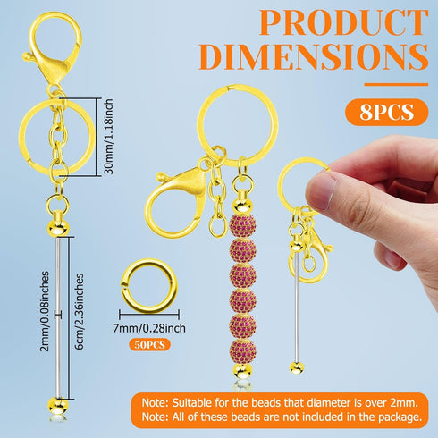 8Pcs Beadable Keychains Bars,DIY Keychains Bars Metal Bead Keychain Removable Beadable Keychain Blanks Keychain Bars with 50pcs Jump Ring for Keyc...
