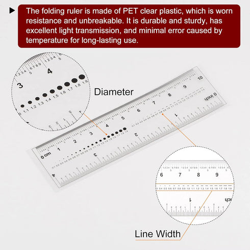 2pcs Film Flexible Ruler 4 Inch 0.1mm Scale PET Plastic Folding Straight Ruler Calibration Soft Ruler Measuring Tool for Factory, Transparent...