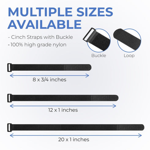Reusable Cinch Straps 20" x 1" - Premium Multipurpose Quality Hook and Loop Safety Straps (15 Pack) (20 inch)...