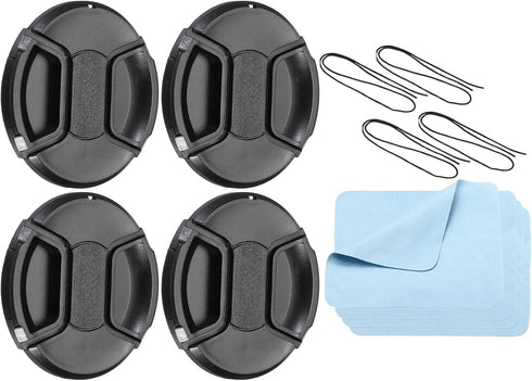 PATIKIL Camera Lens Cap, 4 Pack Center Pinch Front Lens Cover with Cap String/Microfiber Cleaning Cloth for 82mm Thread Universal DSLR Lenses for ...